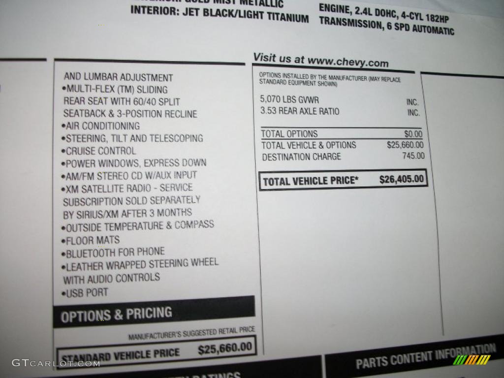 2011 Chevrolet Equinox LT AWD Window Sticker Photo #38209224