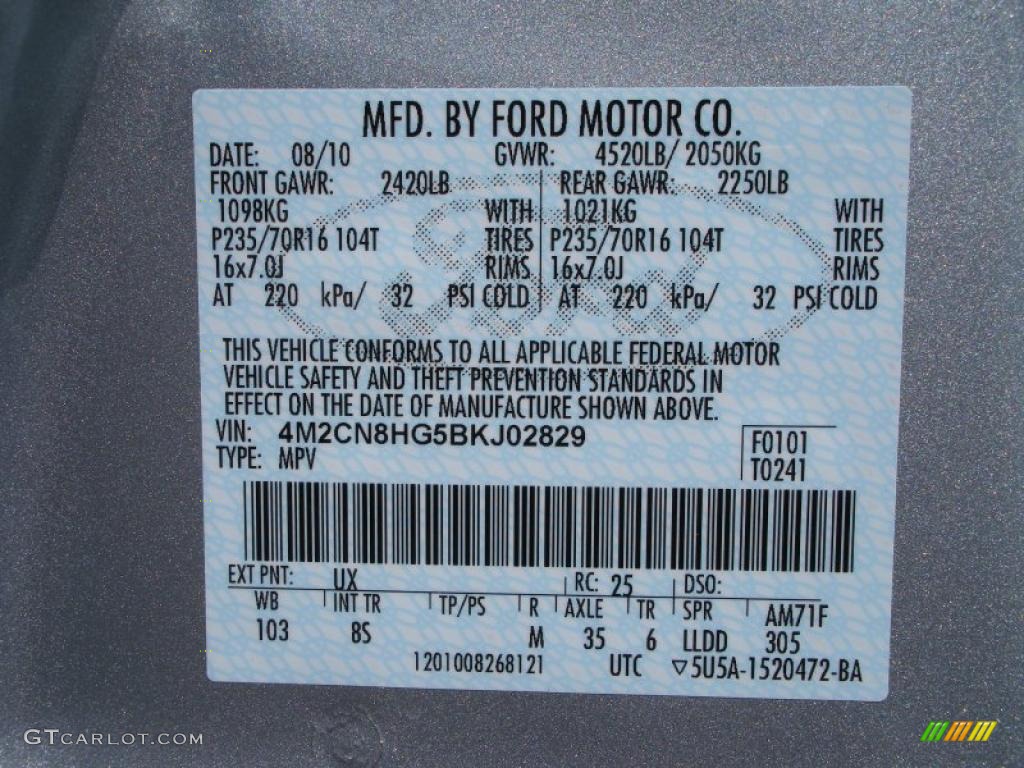 2011 Mariner Color Code UX for Ingot Silver Metallic Photo #38222609