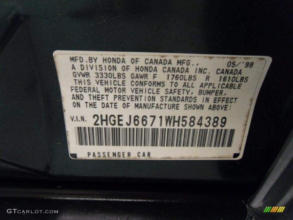 1998 Honda Civic LX Sedan Info Tag Photo #38222997
