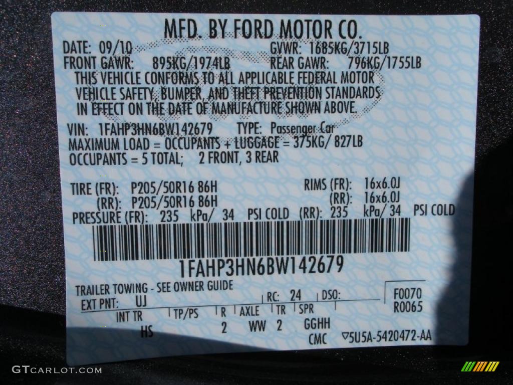 2011 Focus Color Code UJ for Sterling Gray Metallic Photo #38224025