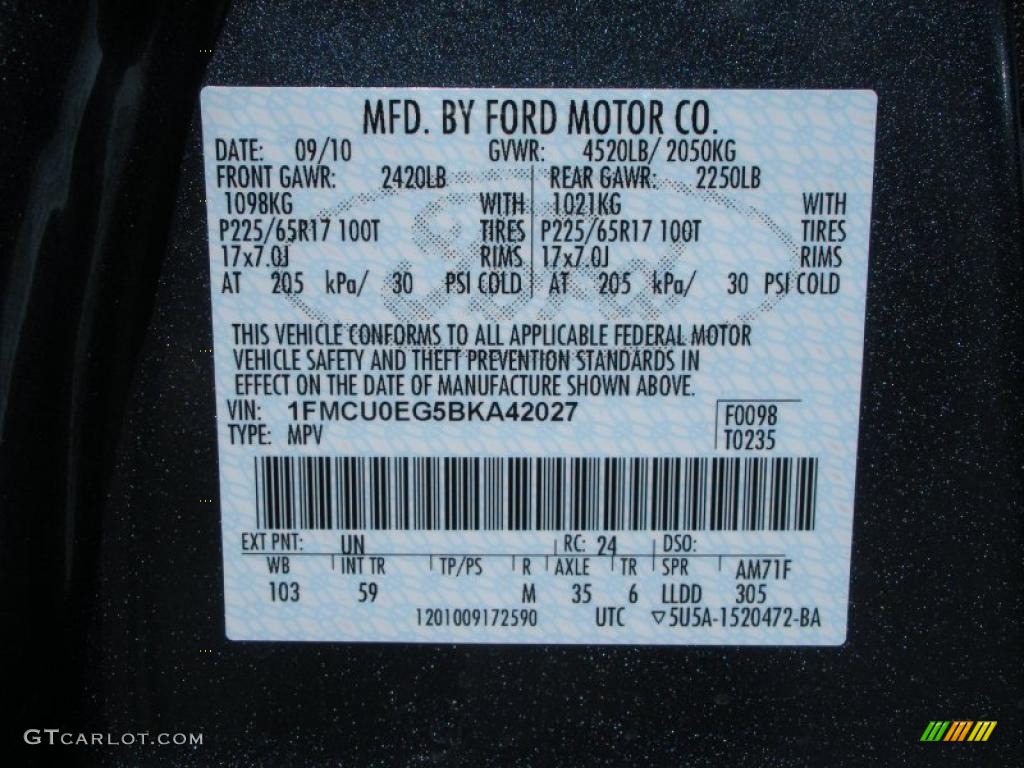 2011 Escape Color Code UN for Steel Blue Metallic Photo #38224481