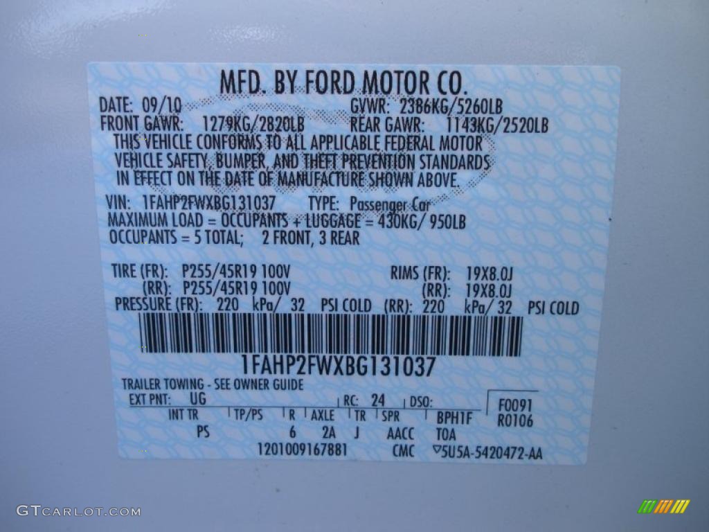 2011 Taurus Color Code UG for White Platinum Tri-Coat Photo #38224761