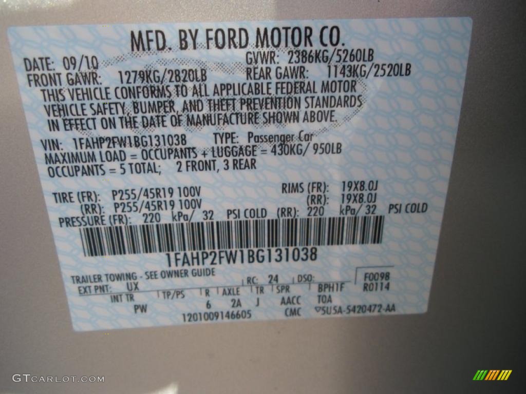 2011 Taurus Color Code UX for Ingot Silver Photo #38225073