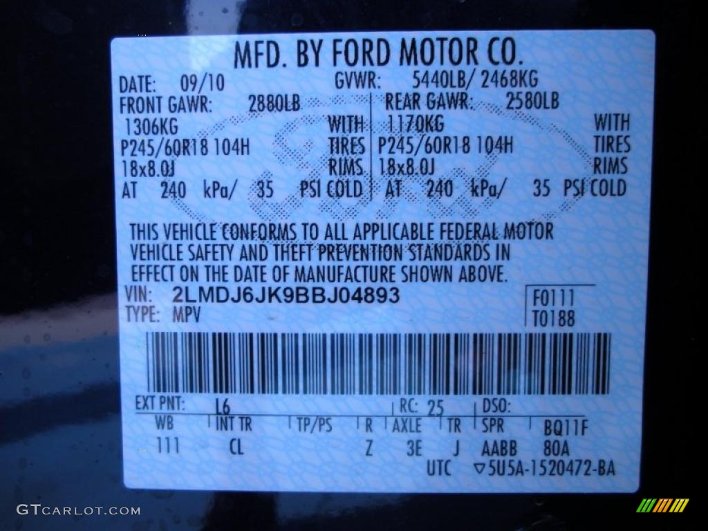 2011 MKX Color Code L6 for Kona Blue Metallic Photo #38225385