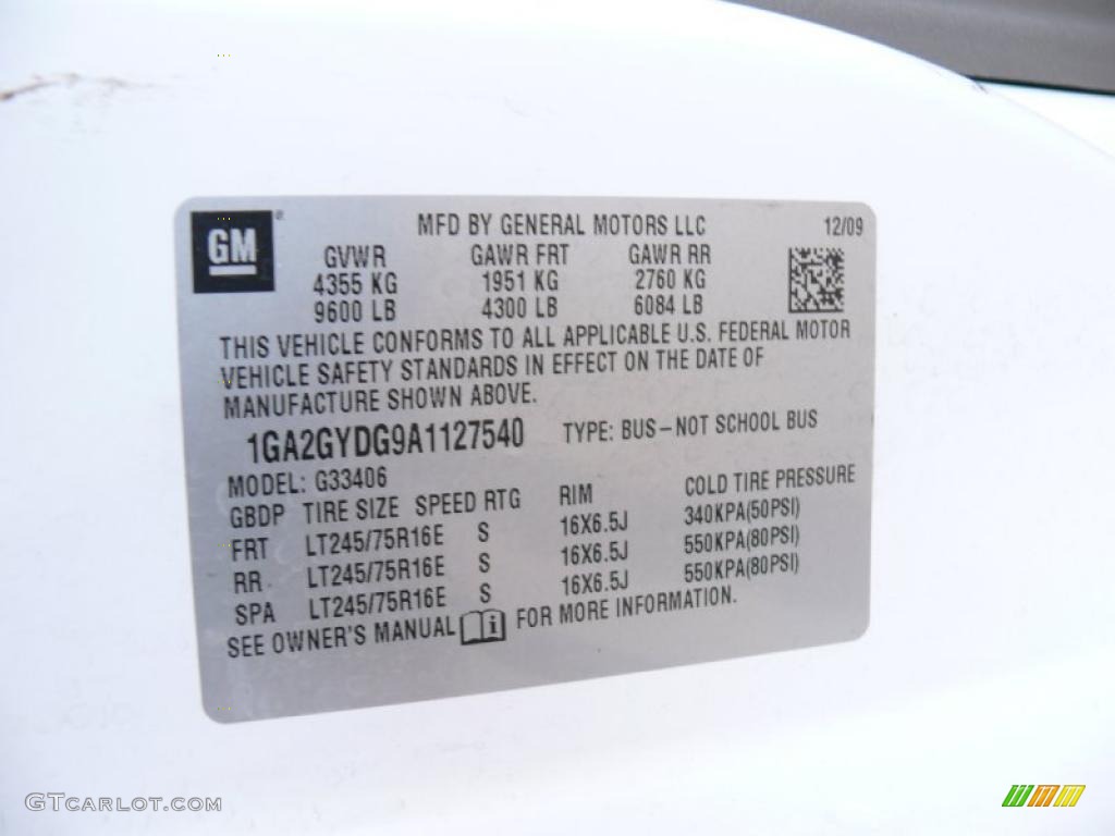 2010 Chevrolet Express LT 3500 Passenger Van Info Tag Photo #38230643