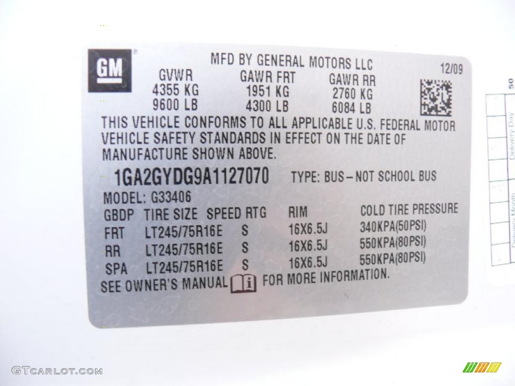 2010 Chevrolet Express LT 3500 Passenger Van Info Tag Photo #38230859