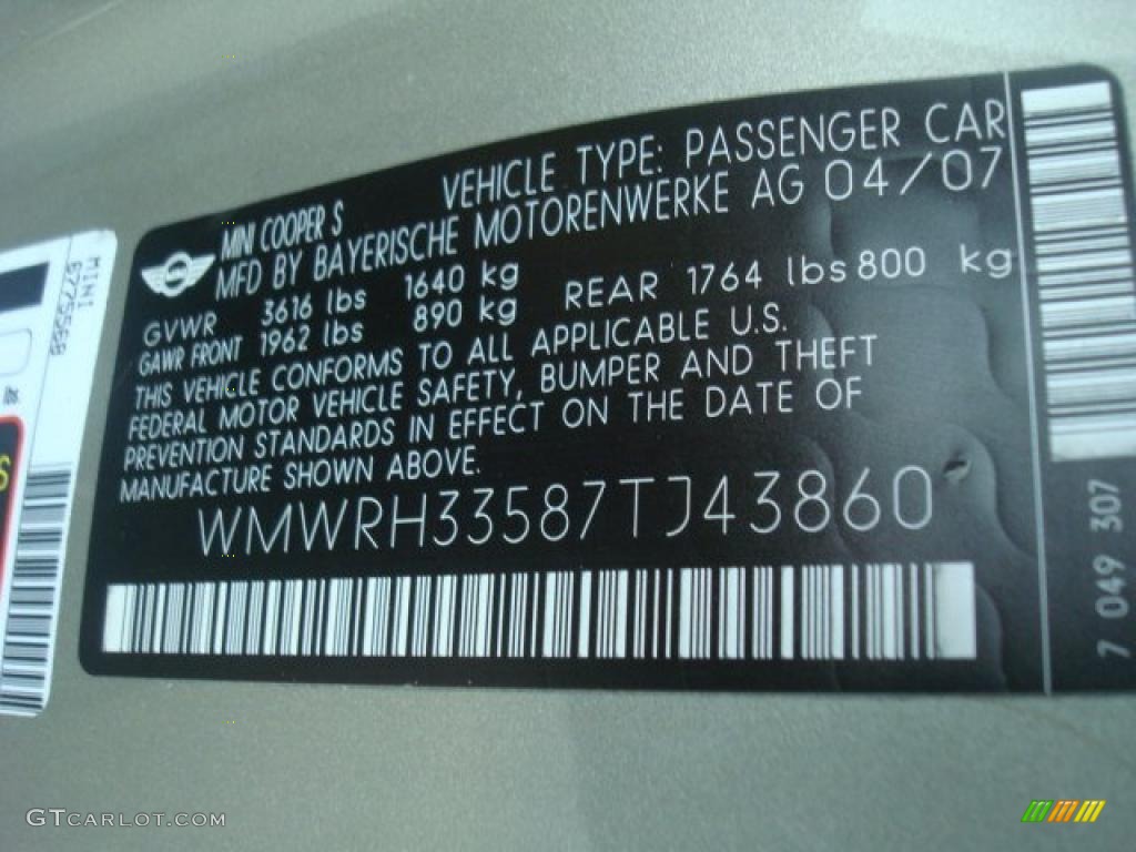 2007 Mini Cooper S Convertible Sidewalk Edition Info Tag Photo #38232975