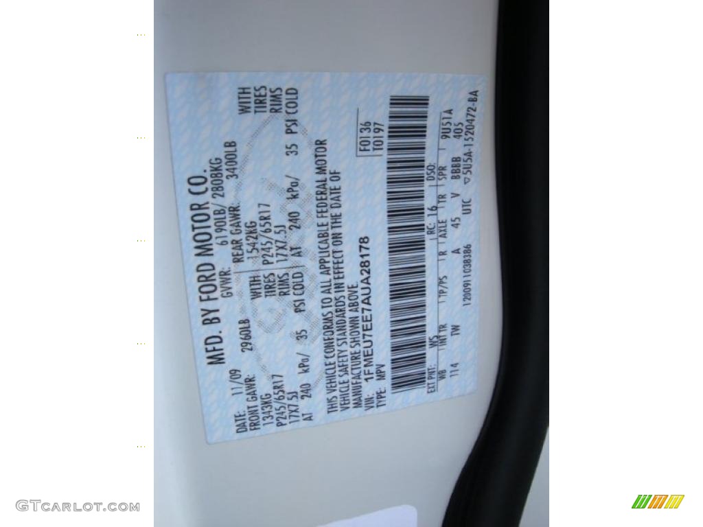 2010 Explorer Color Code WS for White Suede Photo #38236635
