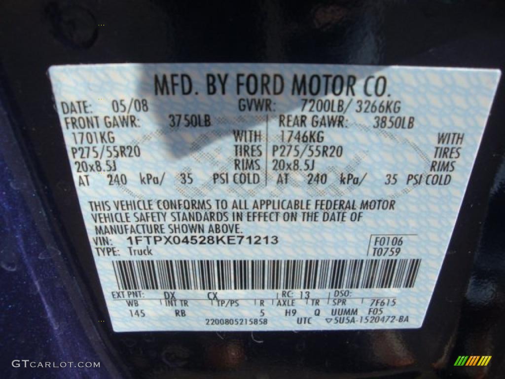 2008 F150 Color Code DX for Dark Blue Pearl Metallic Photo #38236855