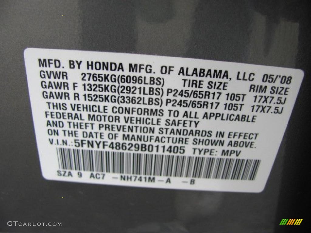 2009 Pilot Color Code NH741M for Sterling Gray Metallic Photo #38242655