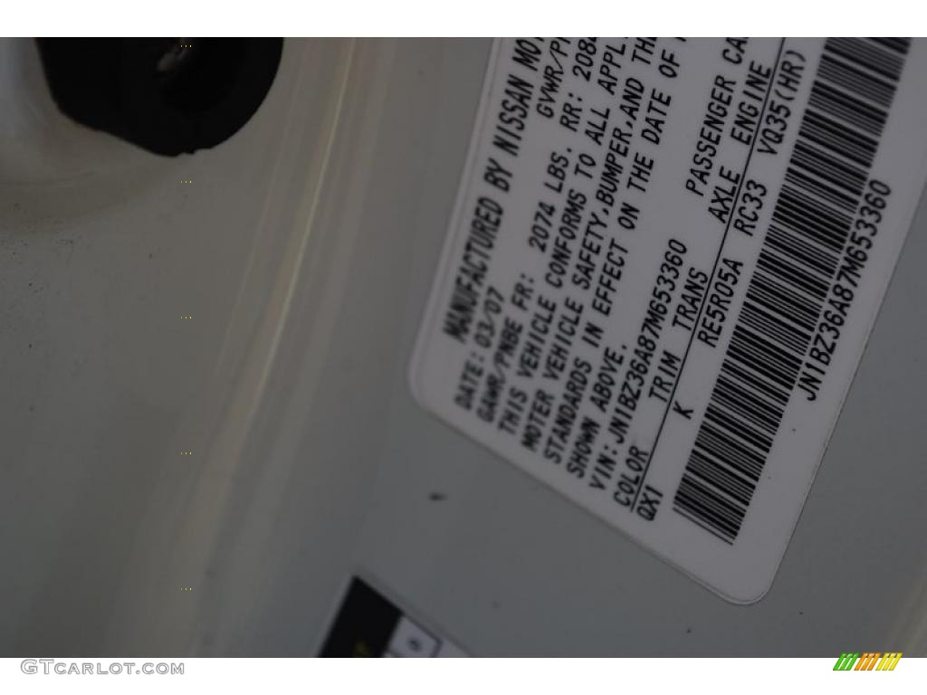 2007 350Z Color Code QX1 for Pikes Peak White Pearl Photo #38243251