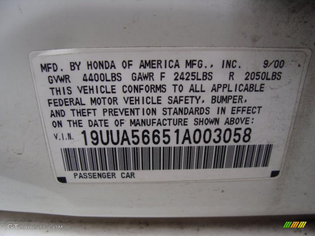 2001 Acura TL 3.2 Info Tag Photo #38245663