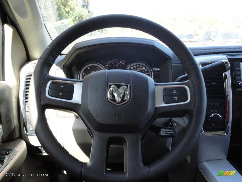 2011 Dodge Ram 3500 HD Laramie Mega Cab 4x4 Dually Light Pebble Beige/Bark Brown Steering Wheel Photo #38249011