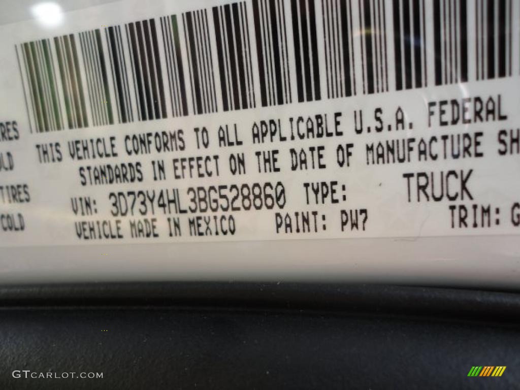 2011 Ram 3500 HD Color Code PW7 for Bright White Photo #38249607