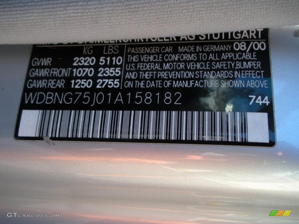 2001 S Color Code 744 for Brilliant Silver Metallic Photo #38251159