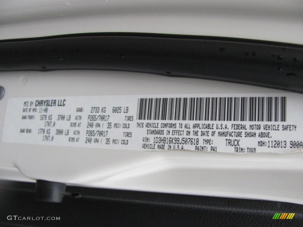 2009 Ram 1500 Color Code PW1 for Stone White Photo #38251371