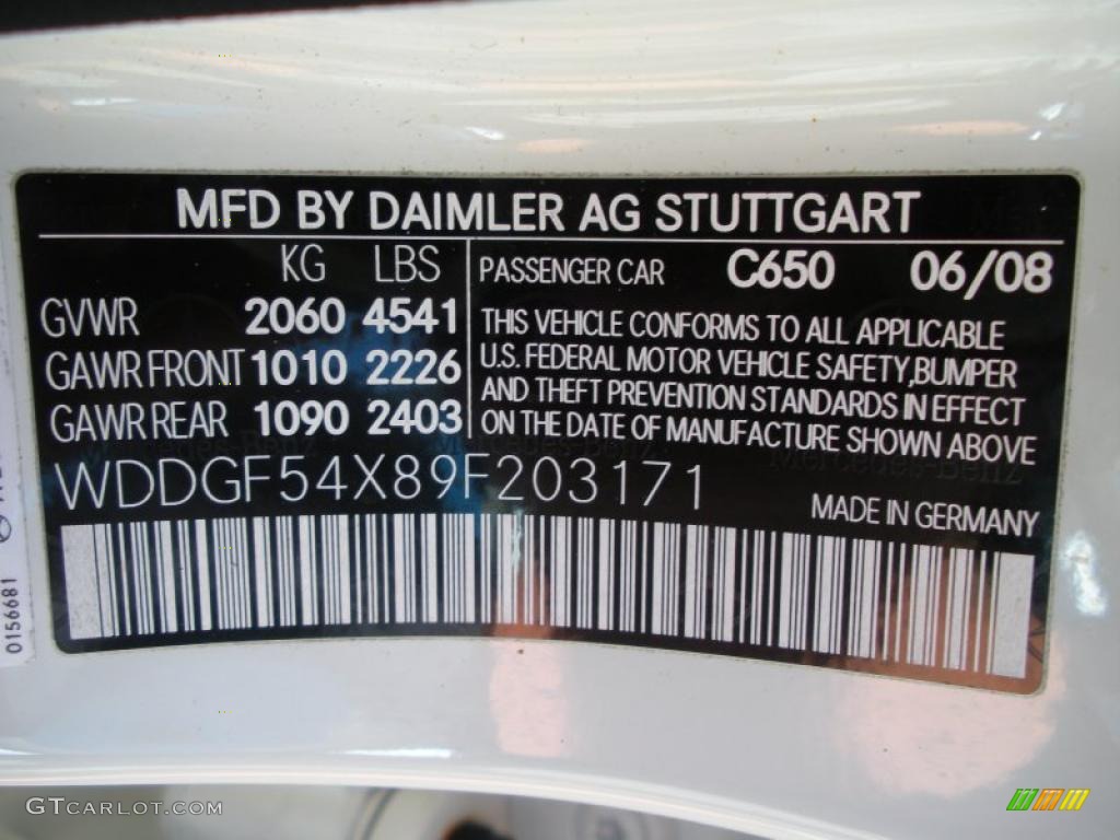 2009 C Color Code 650 for Arctic White Photo #38257347