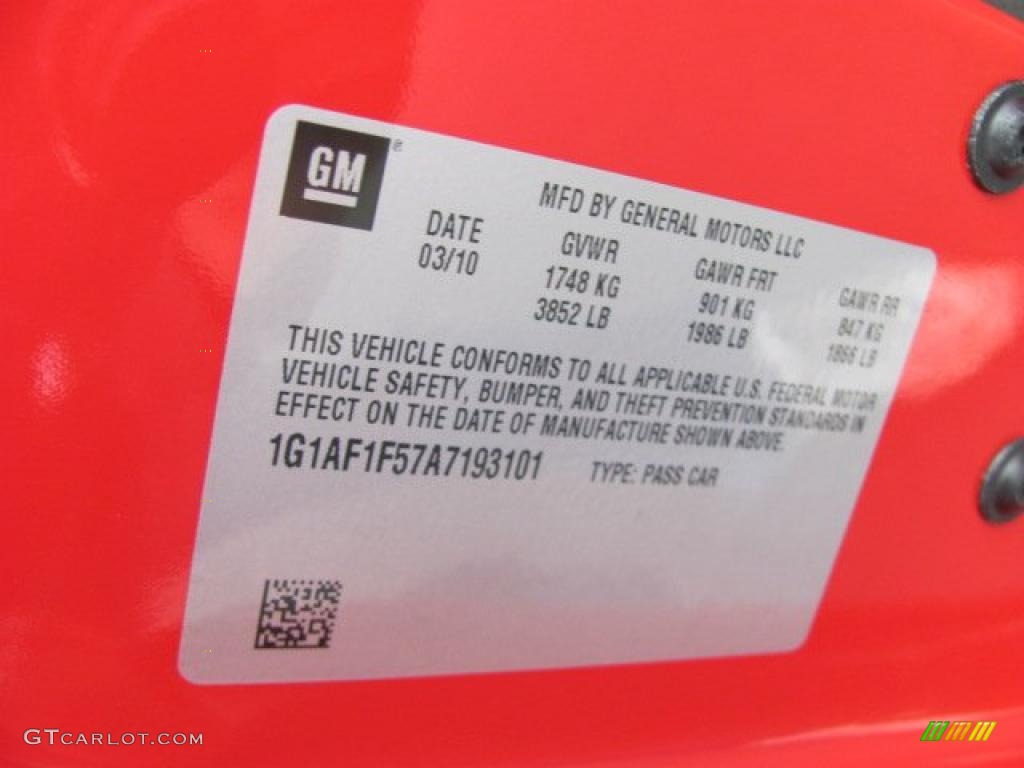 2010 Chevrolet Cobalt LT Coupe Info Tag Photo #38257939