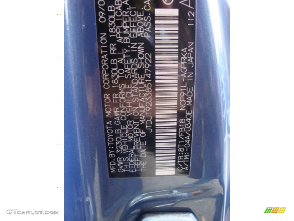 2008 Yaris Color Code 8T1 for Bayou Blue Pearl Photo #38265783