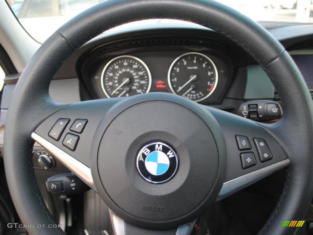 2009 BMW 5 Series 528i Sedan Black Steering Wheel Photo #38267539