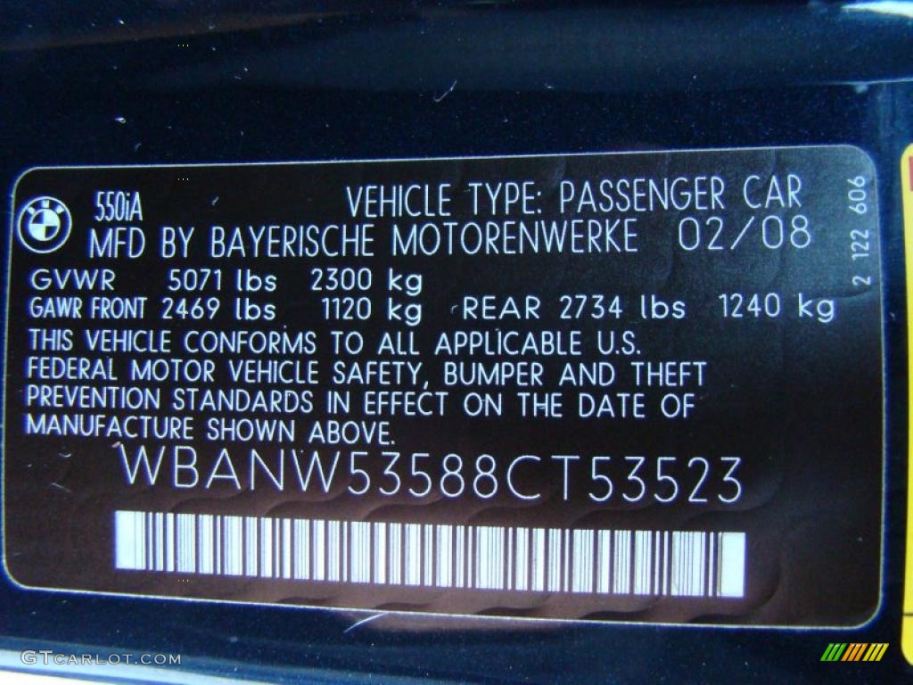 2008 BMW 5 Series 550i Sedan Info Tag Photo #38277708