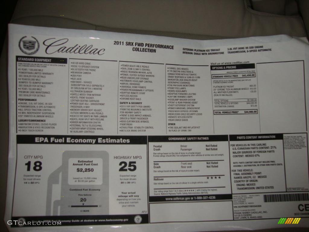 2011 Cadillac SRX FWD Window Sticker Photo #38289613