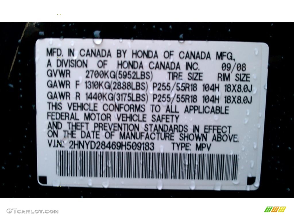 2009 Acura MDX Technology Info Tag Photo #38290393