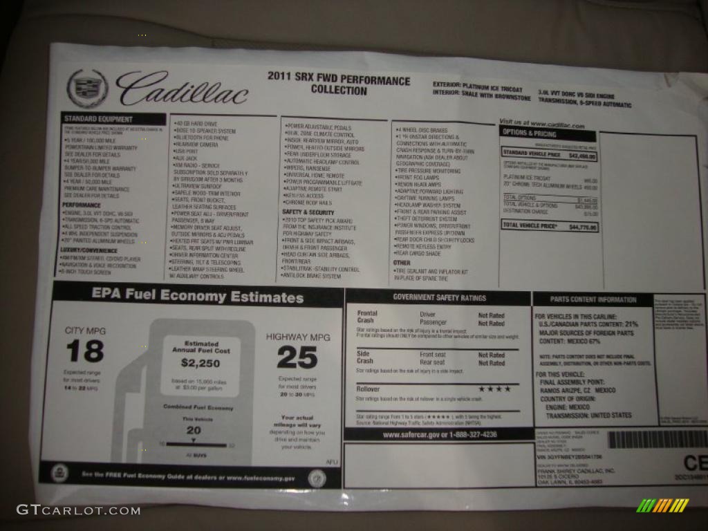 2011 Cadillac SRX FWD Window Sticker Photo #38293418