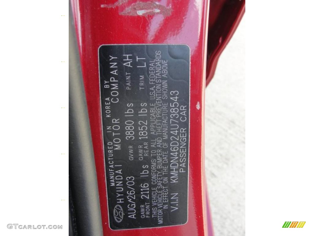 2004 Elantra GLS Sedan - Crimson Dark Red / Gray photo #42