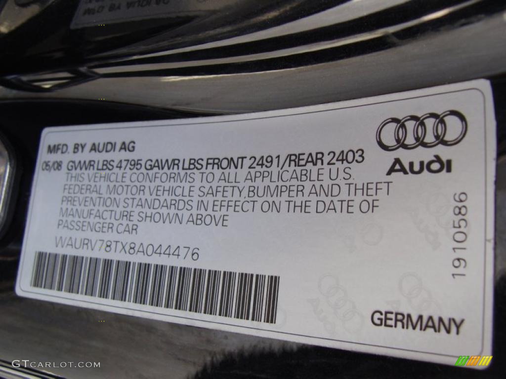 2008 Audi S5 4.2 quattro Info Tag Photo #38300055