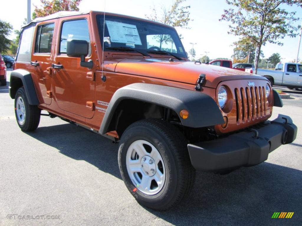 Mango Tango Pearl 2011 Jeep Wrangler Unlimited Sport 4x4 Exterior Photo #38315051
