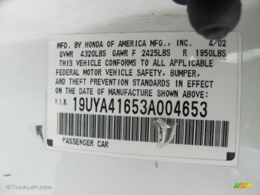 2003 Acura CL 3.2 Type S Info Tag Photo #38321211