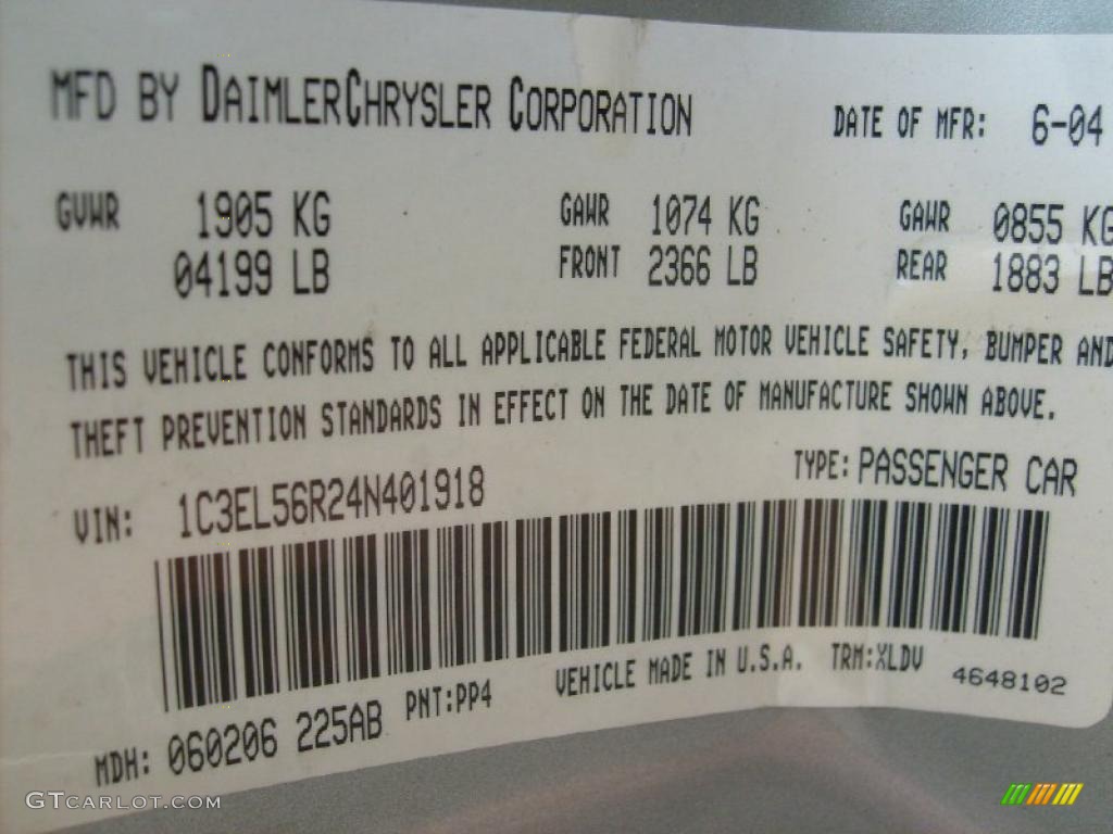 2004 Sebring Color Code PP4 for Satin Jade Pearl Photo #38322975