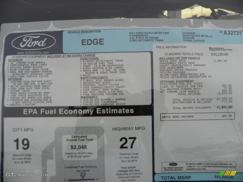 2011 Ford Edge Limited Window Sticker Photo #38323059