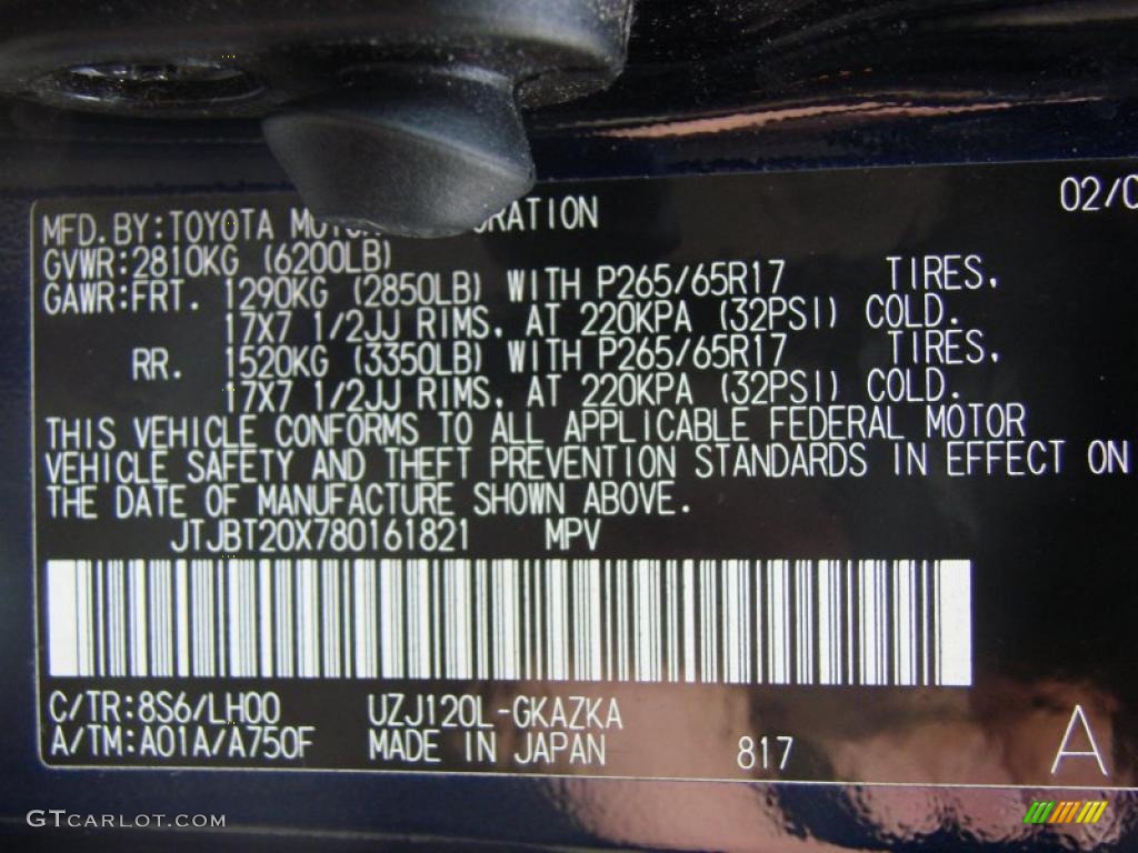 2008 GX Color Code 8S6 for Nautical Blue Metallic Photo #38333095