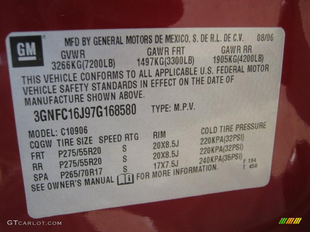 2007 Chevrolet Suburban 1500 LTZ Info Tag Photo #38335607