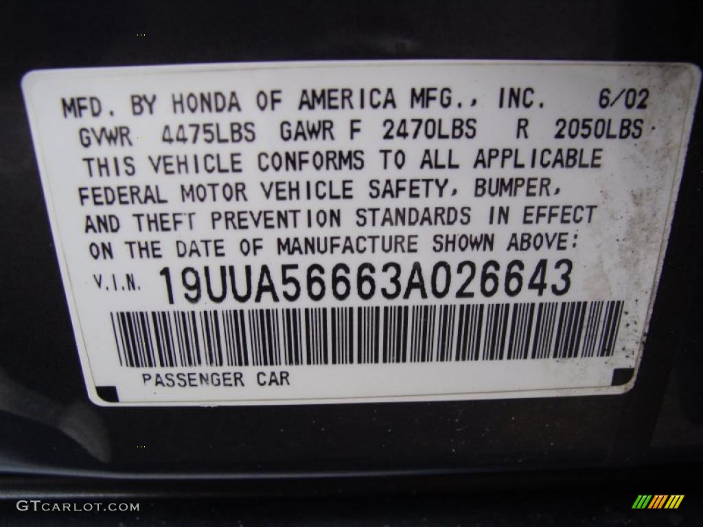 2003 Acura TL 3.2 Info Tag Photo #38338804