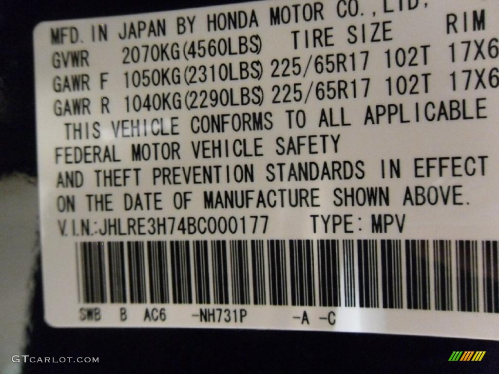 2011 CR-V Color Code NH731P for Crystal Black Pearl Photo #38347506