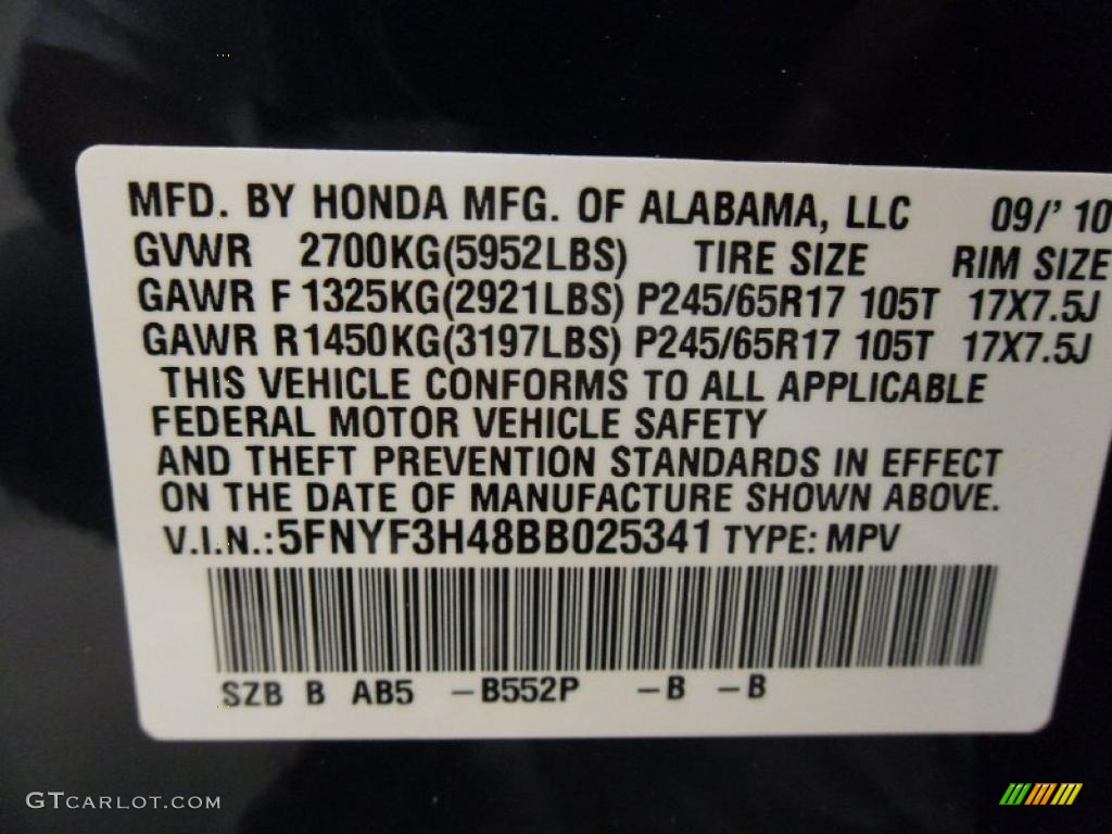2011 Pilot Color Code B552P for Bali Blue Pearl Photo #38348482