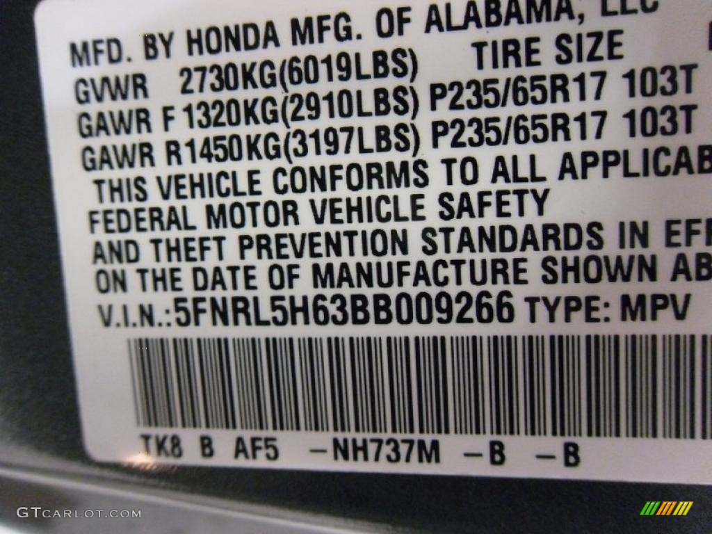 2011 Odyssey Color Code NH737M for Polished Metal Metallic Photo #38349958