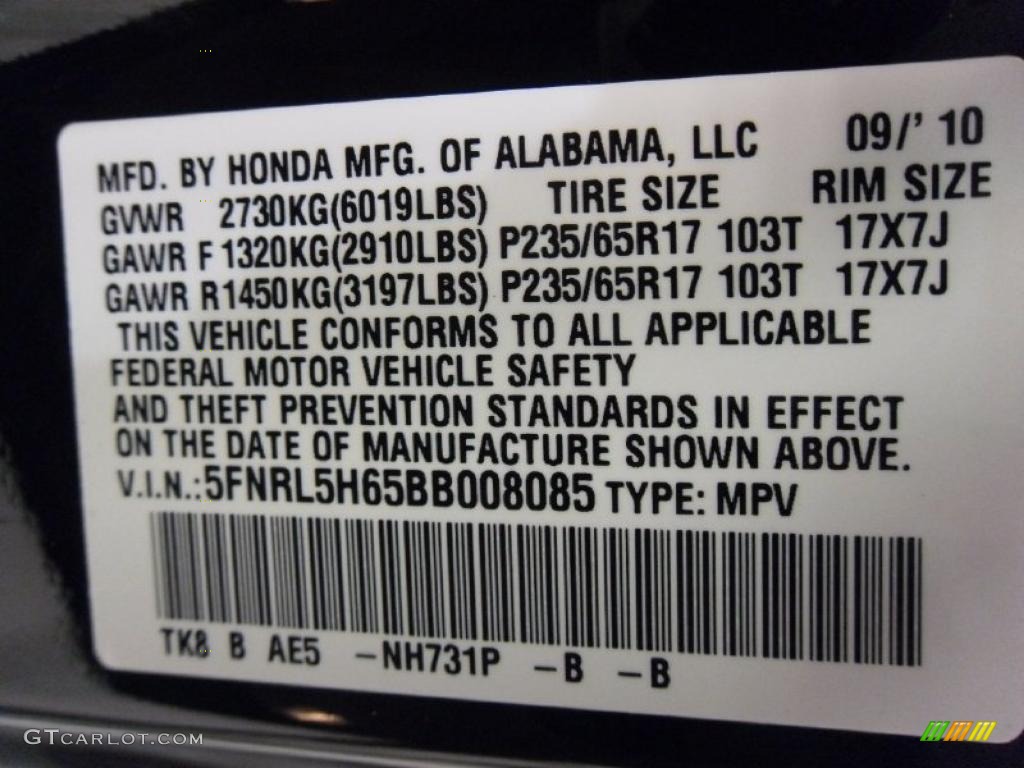 2011 Odyssey Color Code NH731P for Crystal Black Pearl Photo #38350998