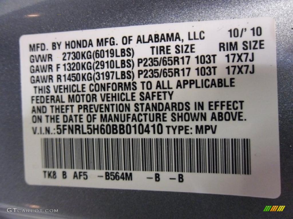 2011 Odyssey Color Code B564M for Celestial Blue Metallic Photo #38351538