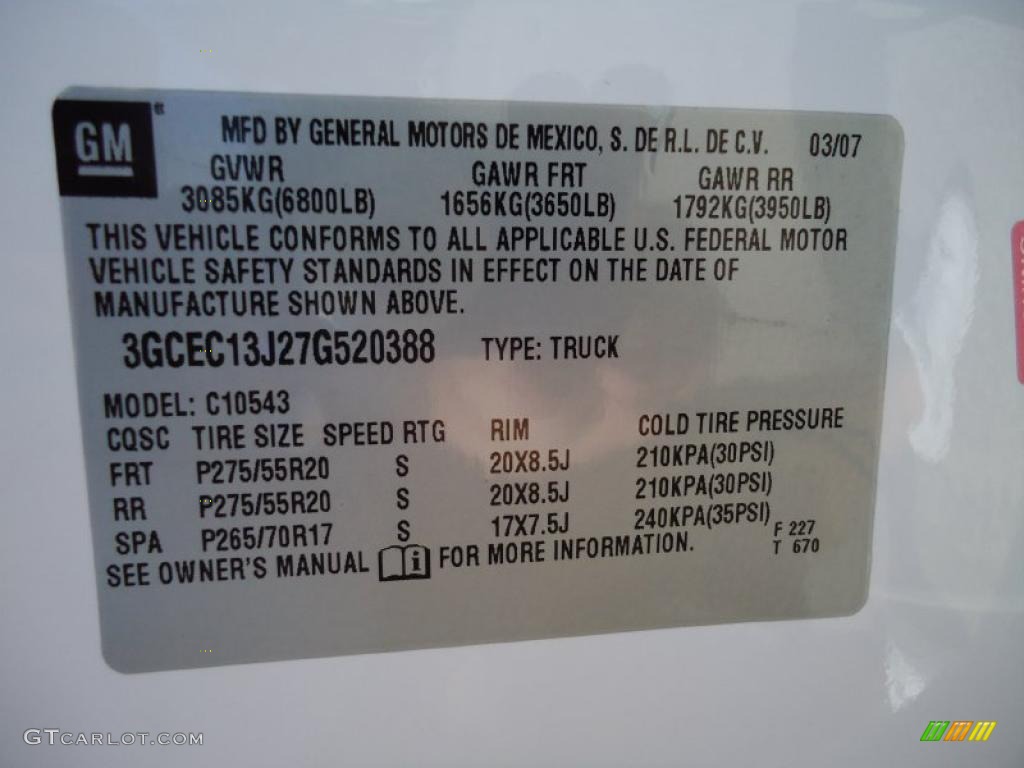 2007 Chevrolet Silverado 1500 LTZ Crew Cab Info Tag Photos