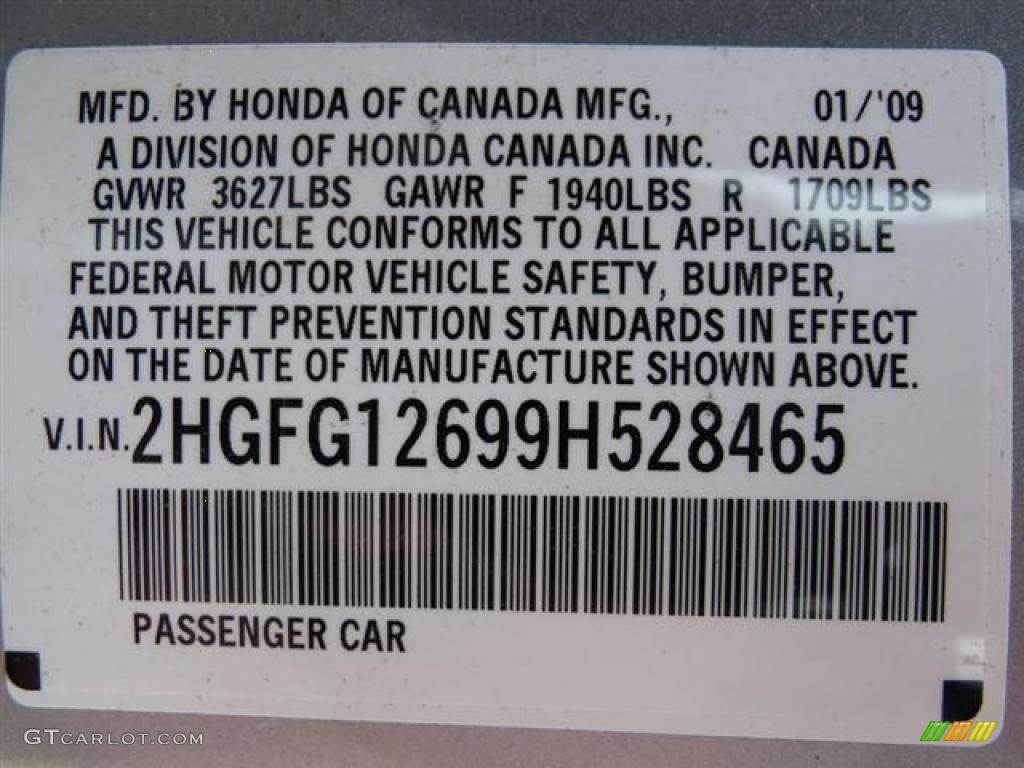 2009 Honda Civic LX Coupe Info Tag Photo #38360606
