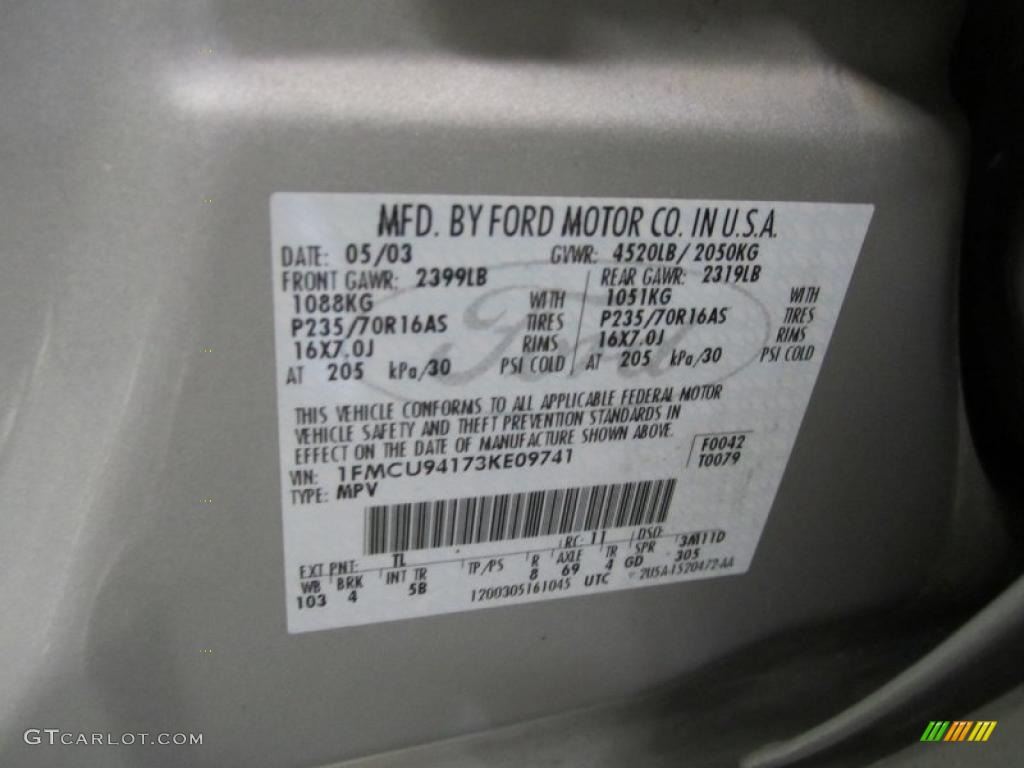 2003 Escape Color Code TL for Satin Silver Metallic Photo #38363626