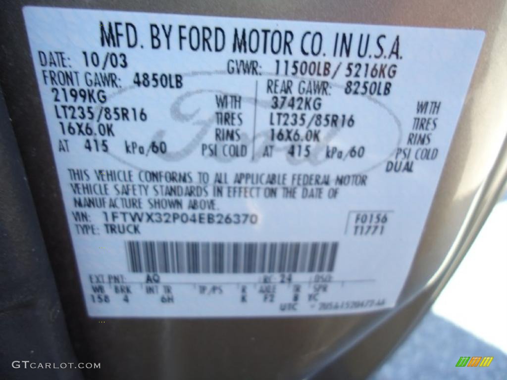 2004 F350 Super Duty Color Code AQ for Arizona Beige Metallic Photo #38366098