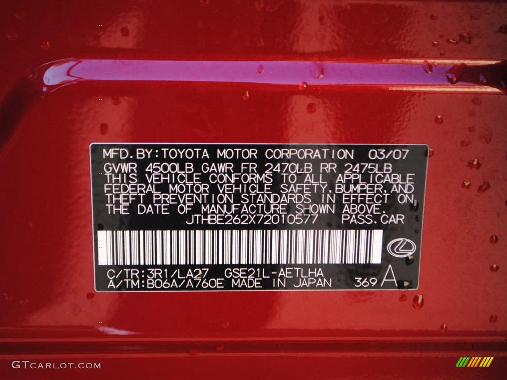 2007 IS Color Code 3R1 for Matador Red Mica Photo #38367802