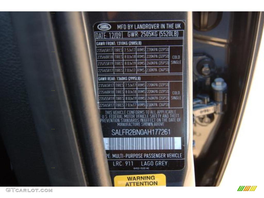 2010 Land Rover LR2 HSE Info Tag Photo #38375886