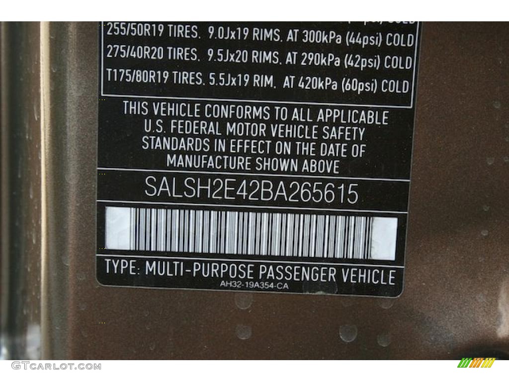2011 Land Rover Range Rover Sport Supercharged Info Tag Photo #38376446