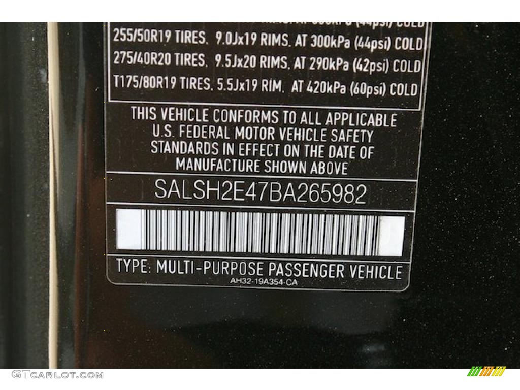 2011 Land Rover Range Rover Sport Supercharged Info Tag Photo #38377562